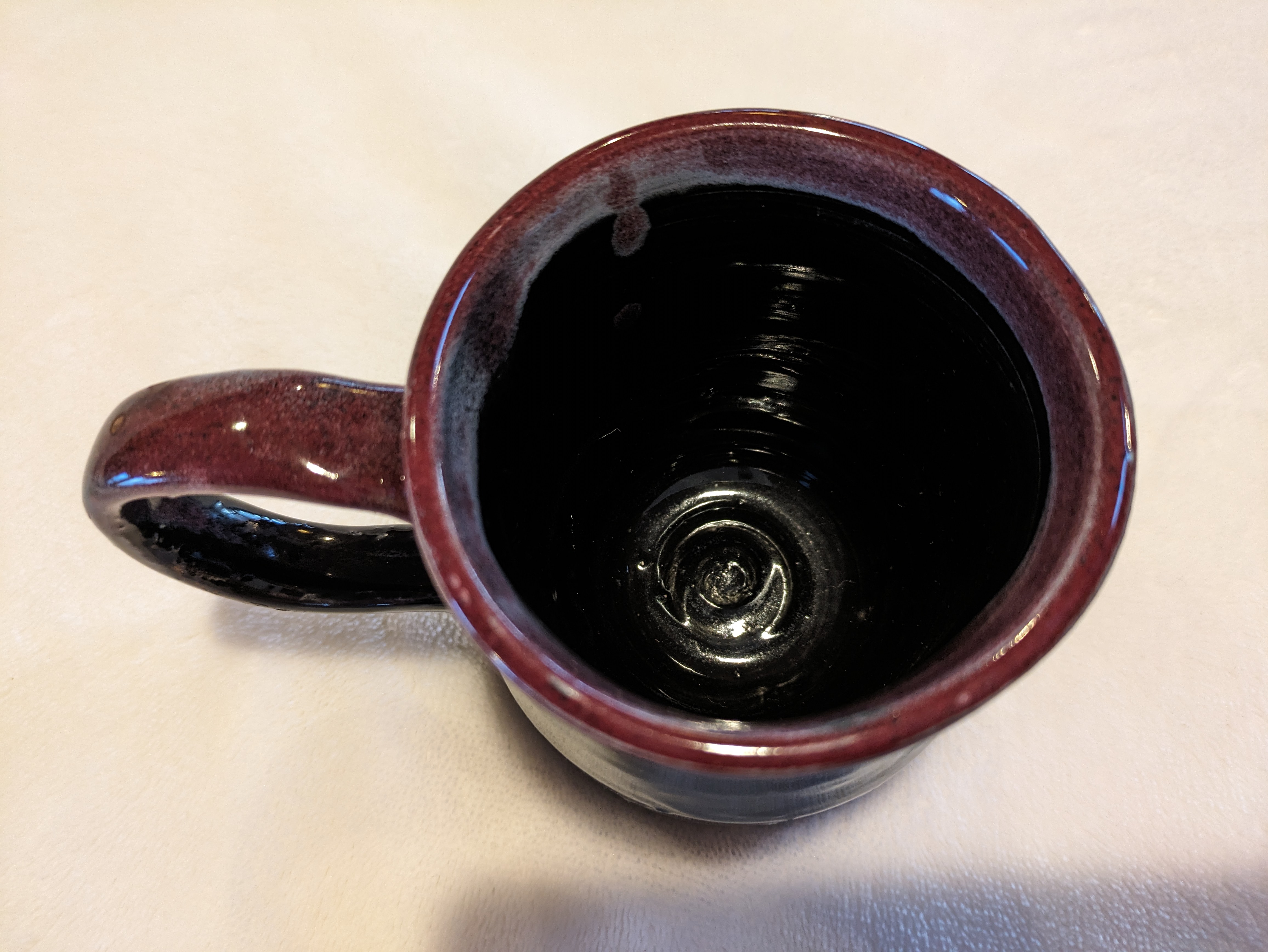 Burgundy black mug - top view